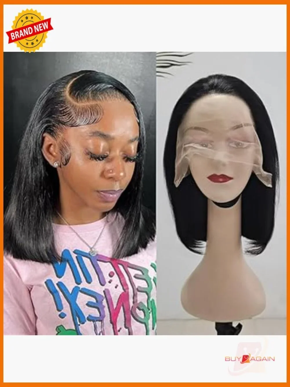 13x6 Lace Front Wig Human Hair Pre Plucked Straight Bob Glueless
